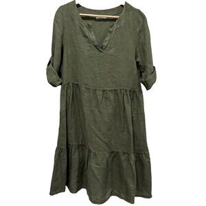 Francesca Bettini Pullover Linen Tiered Dress, Olive, S